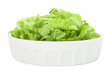 Shredded fresh Chinese cabbage in bowl isolated on white