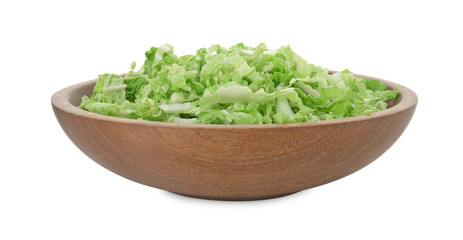 Shredded fresh Chinese cabbage in bowl isolated on white