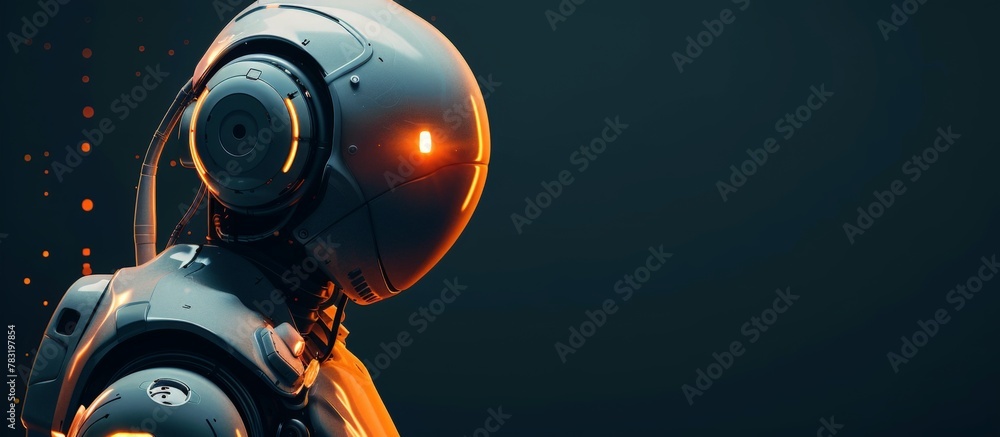 Poster robot displaying luminous eyes and head
