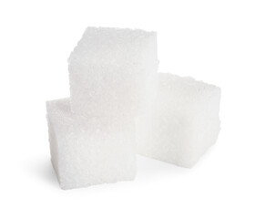 Three refined sugar cubes isolated on white