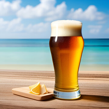 glass of beer on the beach