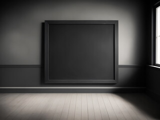 Una pizarra negra vacía en una habitación con paredes grises. Vista de frente. Copy space. Ai Generativa