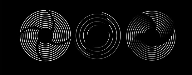 Speed lines in circle form. Radial speed Lines in Circle Form. Black thick halftone dotted speed lines. Technology round Logo. Vector
