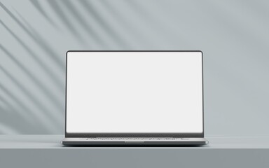 Blank Laptop Mockup On Concrete Block Modern Looking	
