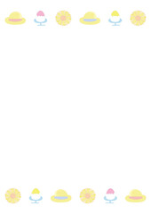 ホワイトバックのシンプルな手書きの可愛い夏の小物のフレーム