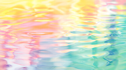 Abstract pastel color background with water ripples and reflections, summer concept. Background for design, banner or poster. Soft pastel colors of yellow, pink, blue, green and orange.