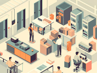 Active employees in a modern warehouse, 3D illustration - 783200668