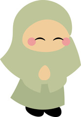 a cute hijabi girl happy ramadhan and eid fitr eid adha, chibi hijab mengucapkan selamat ramadhan dan idul fitri idul adha