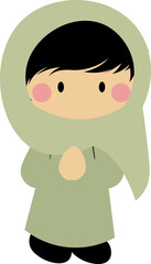 a cute girl happy ramadhan and eid fitr eid adha, chibi perempuan mengucapkan selamat ramadhan dan idul fitri idul adha