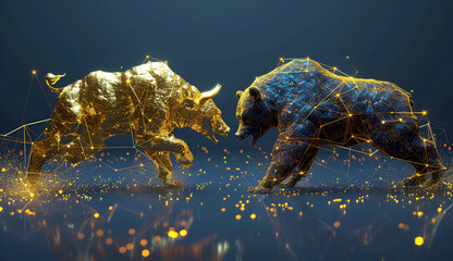 Bull and bear fighting. Stock market exchange or financial technology