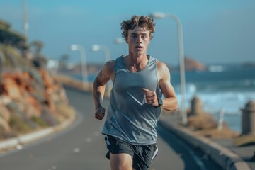 Focused Runner in Coastal Setting