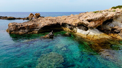 Aerial pictures made with a dji mini 4 pro drone over Coral Bay, in Cyprus.