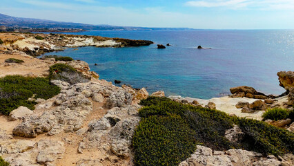 Fototapeta na wymiar Aerial pictures made with a dji mini 4 pro drone over Coral Bay, in Cyprus.