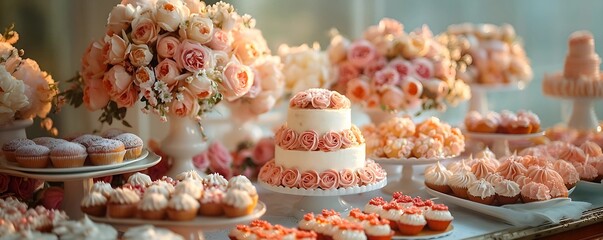 Elegant Dessert Table at a Wedding Reception - obrazy, fototapety, plakaty