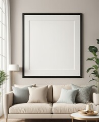 Close-up frame mockup in living room interior, 3d rendering
