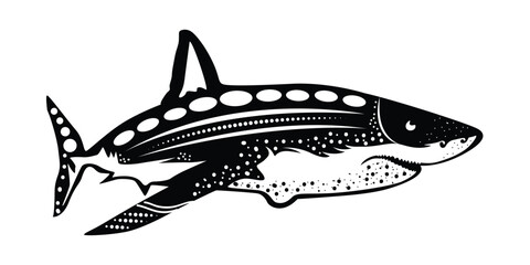 Shark black and white dot art illustration