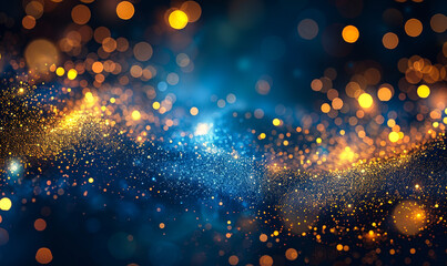 Ethereal Cosmic Dust and Particles - Abstract Celestial Phenomena with Golden and Blue Lights