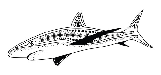 Hand drawn Aboriginal dot art shark illustration