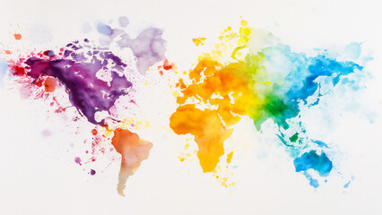 Abstract multicolored watercolor map of the world background