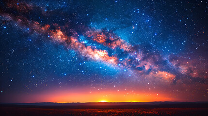 Fototapeta na wymiar Enchanting Milky Way Galaxy Over Warm Horizon at Dusk, Generative AI