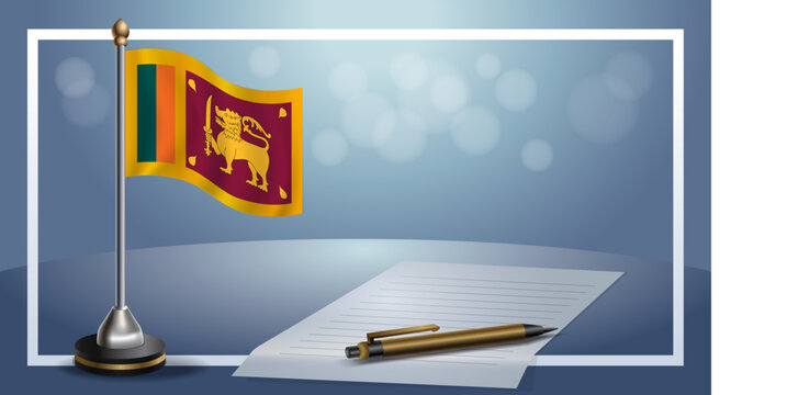 Small national flag of the Sri Lanka on bokeh background, vector Illustration