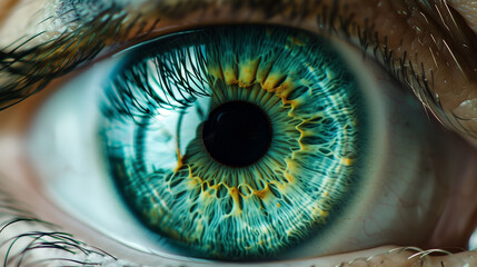 green blue eye iris close up pupil eyeball - by generative ai