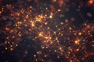 Digital network of interconnected nodes and lines, symbolizing the complexity, fluidity of AI models in data analysis. Dark background with glowing light effects connections between different points
