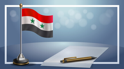 Small national flag of the Syria on bokeh background, vector Illustration