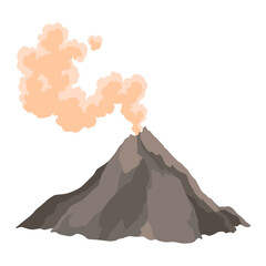 Volcano icon. Magma nature blowing up with smoke. An awakened vulcan activity, smoke element. Volcano eruption. Flat cartoon  isolated illustration - obrazy, fototapety, plakaty
