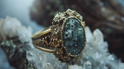 Vintage Gemstone Ring on Crystal Cluster