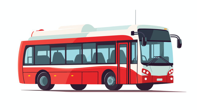 Flat vector icon of red city bus. Motor vehicle for