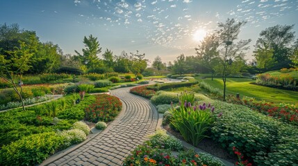 Fototapeta premium Placebo Concept: Lush Garden Pathways and Pill-shaped Flower Beds