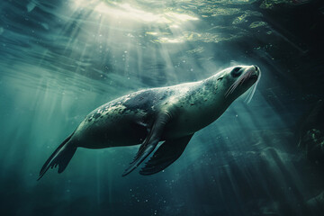 Obraz premium A sleek sea lion glides effortlessly through the blue ocean 