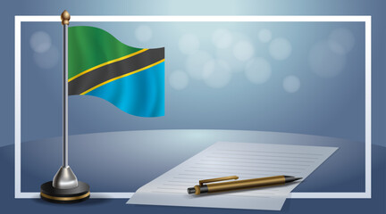 Small national flag of the Tanzania on bokeh background, vector Illustration