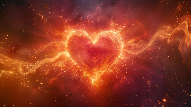 Burning heart love romance valentine day soulmate fire passion  - by generative ai