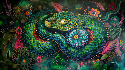 spirit animal green snake spiritual ayahuasca - by generative ai