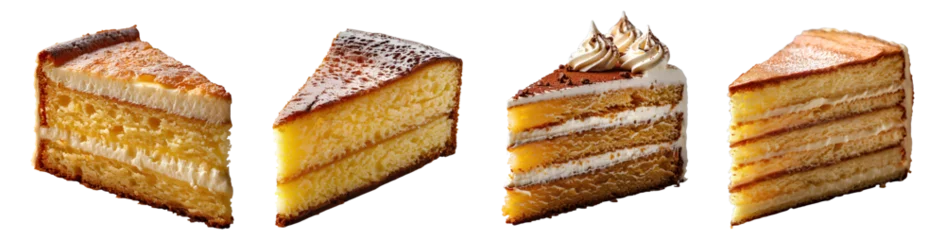 Foto op Plexiglas Vanilla cake slices set PNG. Set of vanilla cake isolated. Sponge cake isolated © Divid