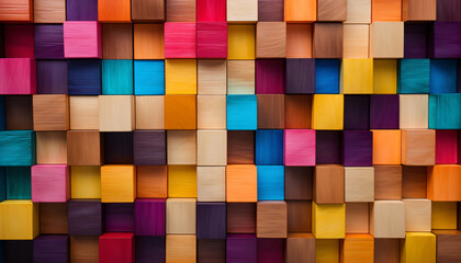 Abstract background of multi-colored wooden blocks. Colorful wooden blocks. 