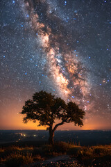 Solitary Tree Silhouetted by the Milky Way's Grandeur, Generative AI