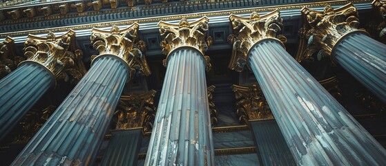 Elegant columns of an old stock exchange, classical design, strength in structure, detailed craftsmanship - obrazy, fototapety, plakaty