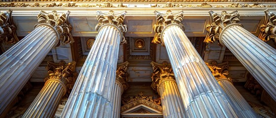 Elegant columns of an old stock exchange, classical design, strength in structure, detailed craftsmanship