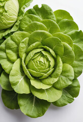 Fototapeta premium Fresh lettuce on isolated white background , juicy and fresh, top view, Flat lay, no shadows