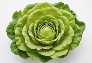 Fresh lettuce on isolated white background , juicy and fresh, top view, Flat lay, no shadows