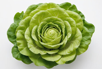 Obraz premium Fresh lettuce on isolated white background , juicy and fresh, top view, Flat lay, no shadows
