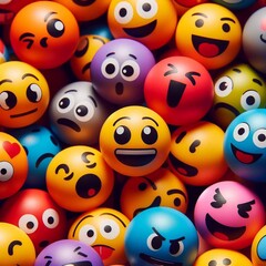 Obraz premium Colorful emoji balls close up showcasing a range of vivid emotions for a dynamic collection