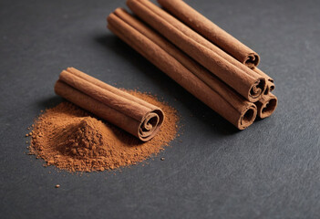 Fresh cinnamon on isolated white background , juicy and fresh, top view, Flat lay, no shadows, in editorial photography