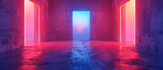 3D-rendered minimalist soft glowing portals, doorways to alternate digital realities