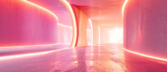 3D-rendered minimalist virtual reality space, defined by light outlines and empty space - obrazy, fototapety, plakaty