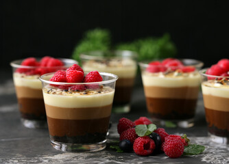 jelly dessert in a glass with fresh berries