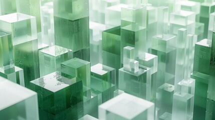 Obraz premium flat geometric art, design, Frosted plastic, simple, smooth, Isometric icon, green frosted acrylic material, green white gradients, white background